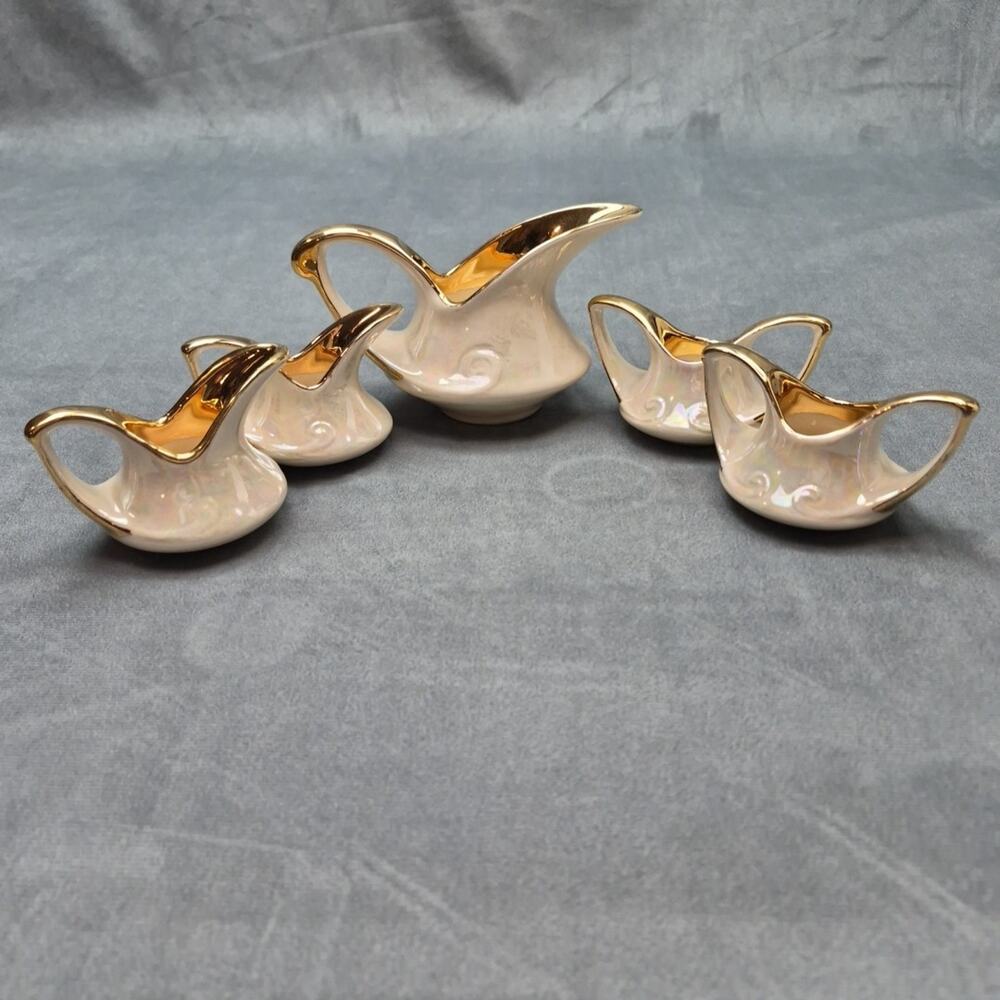 Vintage Pearl China Co Iridescent Cream and Sugar Set 22K Gold Trim Hand Painted